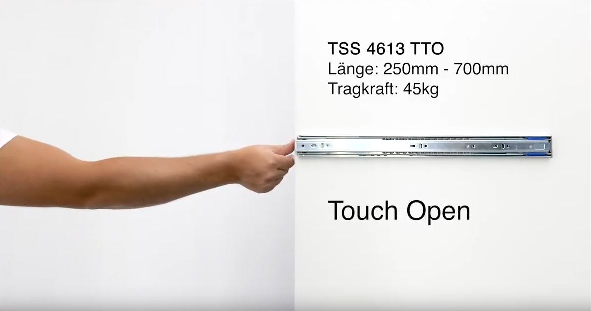 Touch-Open Teleskopauszug aus verzinktem Stahl, geöffnet